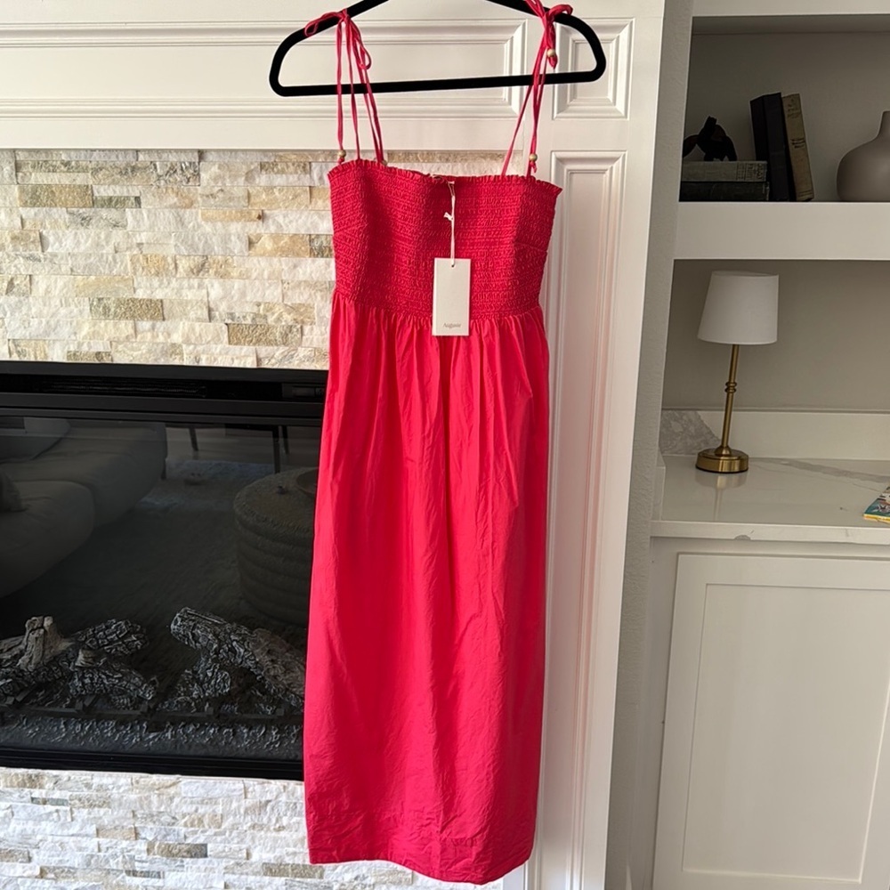 Auguste The Label Red Smocked Midi Dress Nwt Medium — image 3 of 6